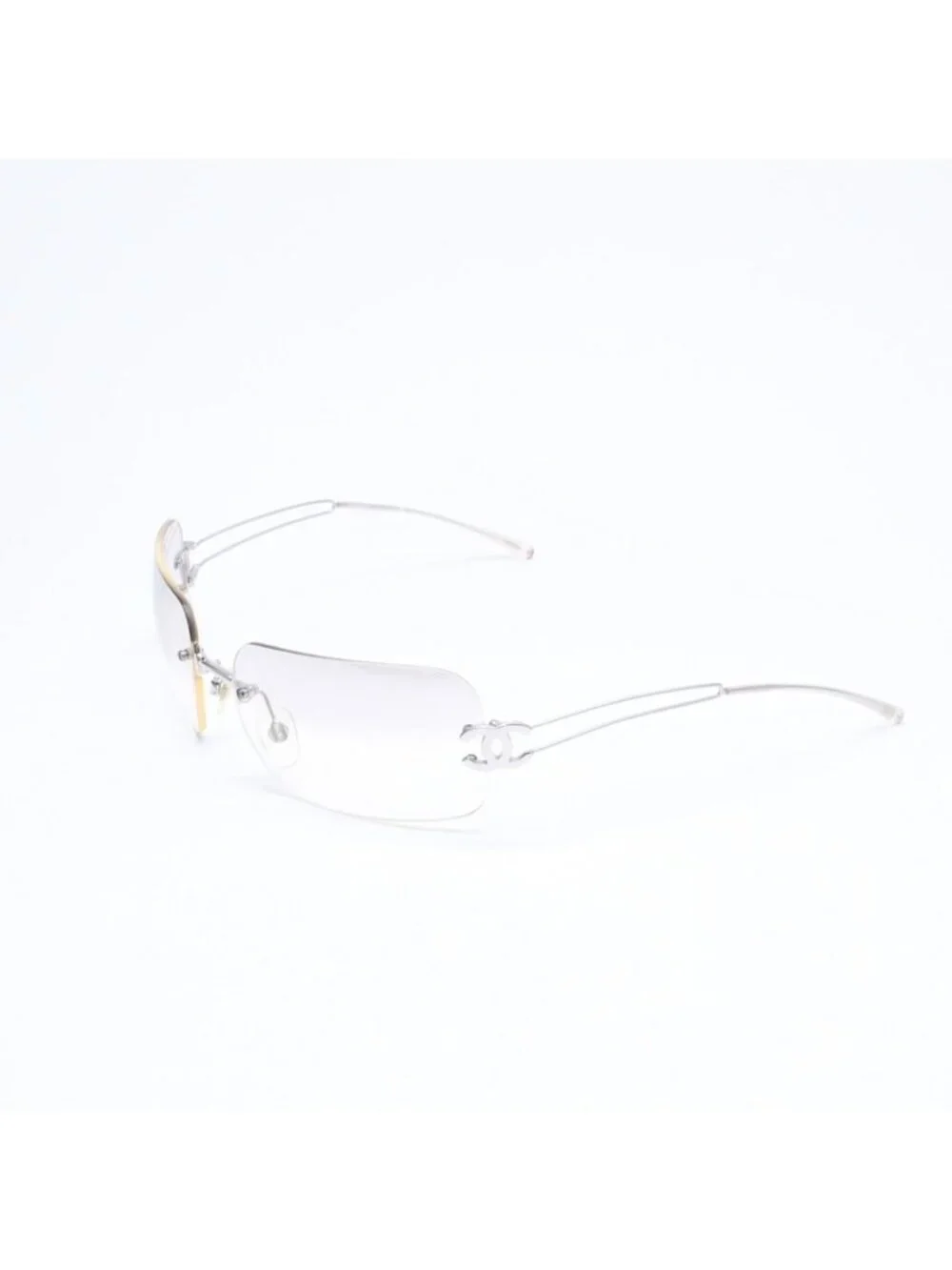 Chanel Rimless Sunglasses Side CC Logo Clear Silver Frame Metal 16 Eyewear